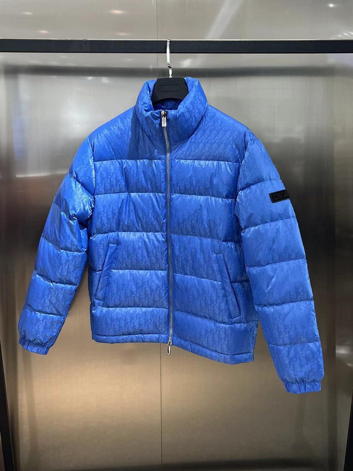 Dior Monogram Stand-Collar Puffer Jacket in Blue