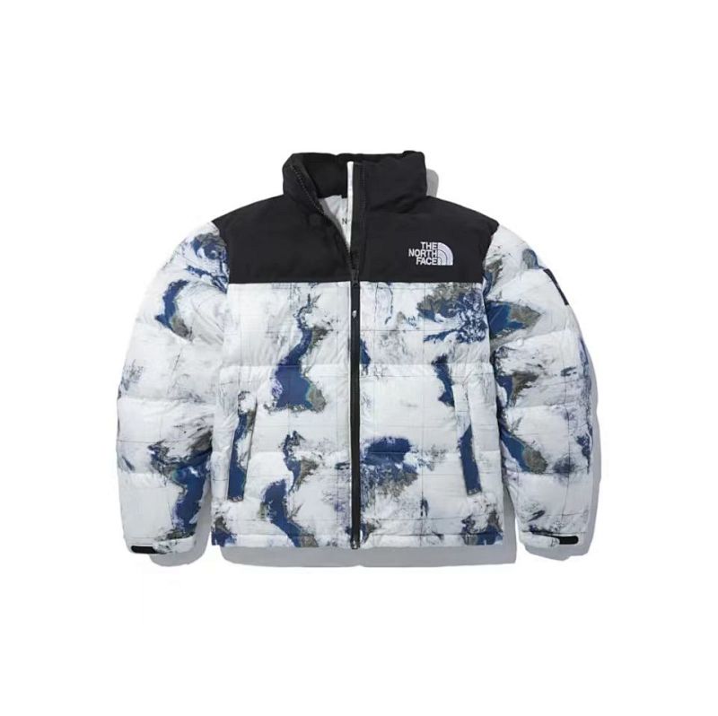 The North Face Earth-Print Puffer Jacket - White & Blue