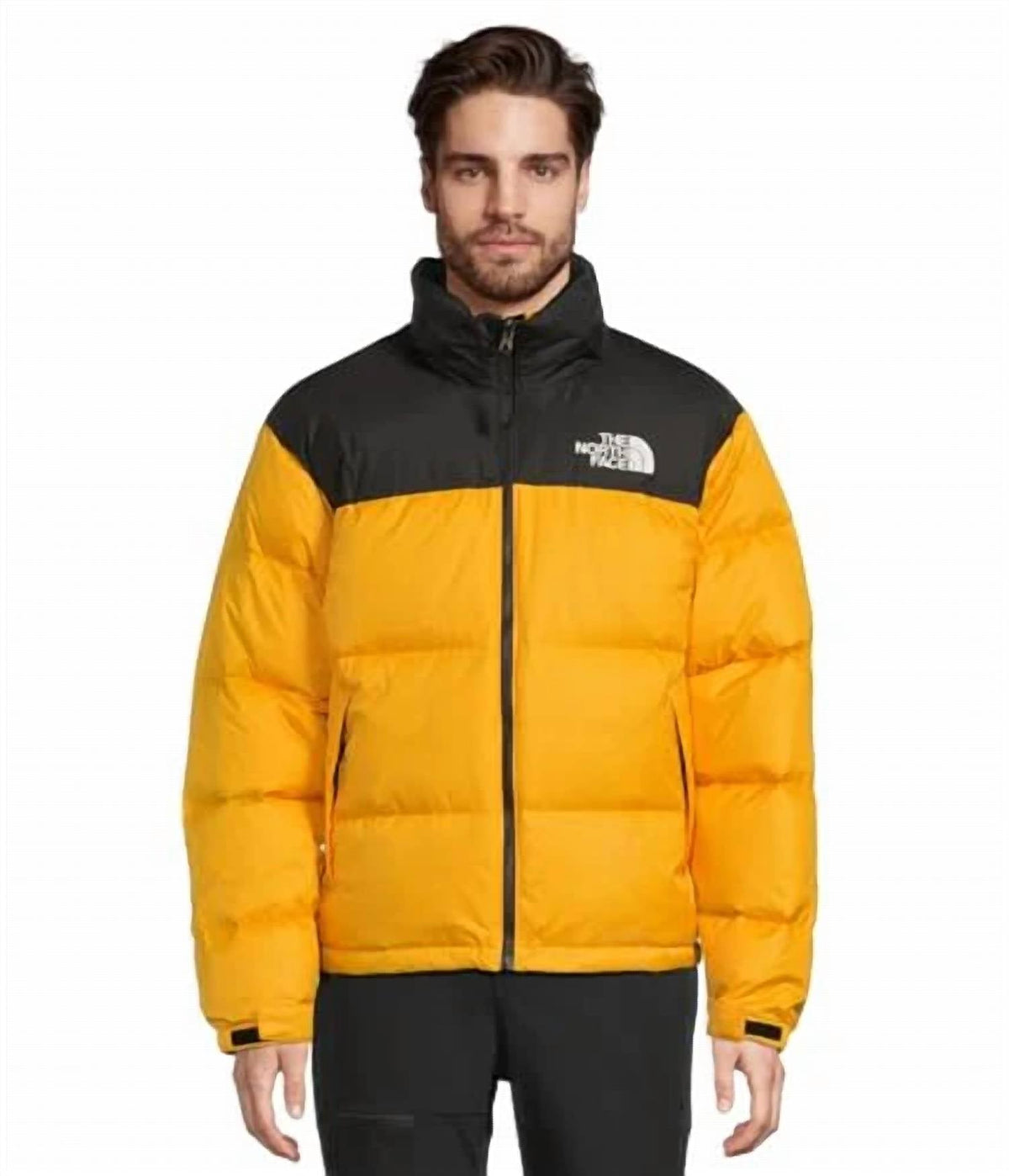 The North Face Unisex Stand-Collar Puffer Down Jacket - Yellow & Black