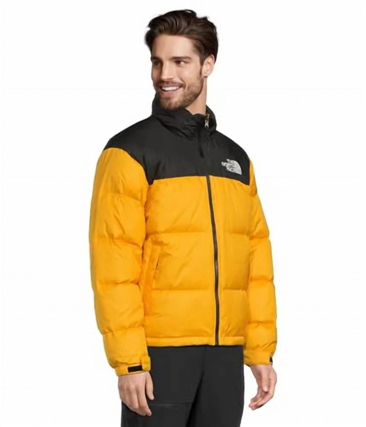 The North Face Unisex Stand-Collar Puffer Down Jacket - Yellow & Black