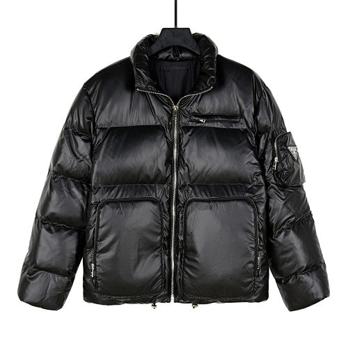 Prada Glossy Puffer Jacket with Oversized Pockets - Black