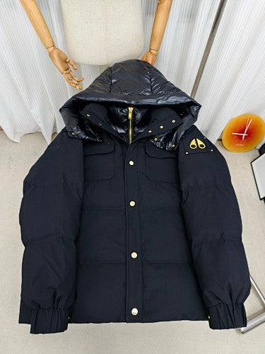 Moose Knuckles Quilted Puffer Jacket with Glossy Hood - Black