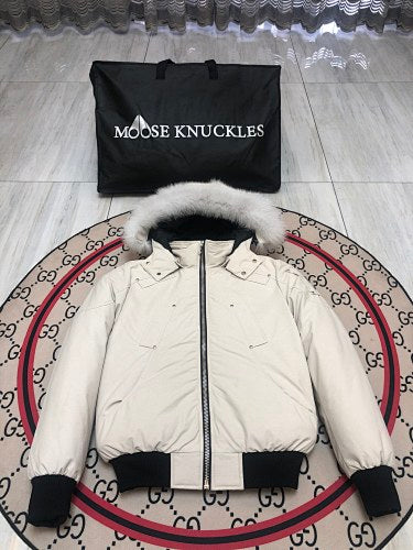 Moose Knuckles Men's Hooded Bomber Jacket - Off-White