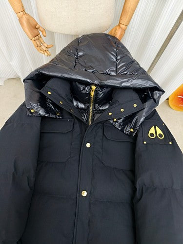 Moose Knuckles Quilted Puffer Jacket with Glossy Hood - Black