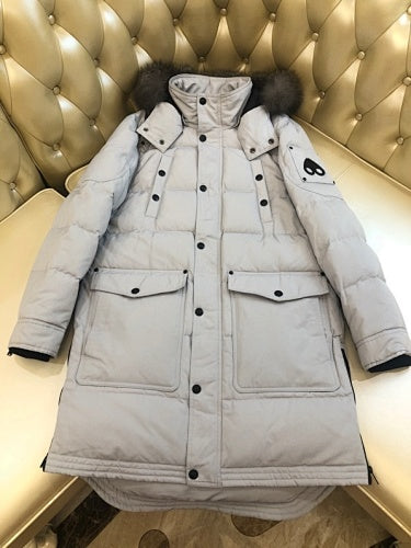 Moose Knuckles Longline Quilted Hooded Parka - Light Gray