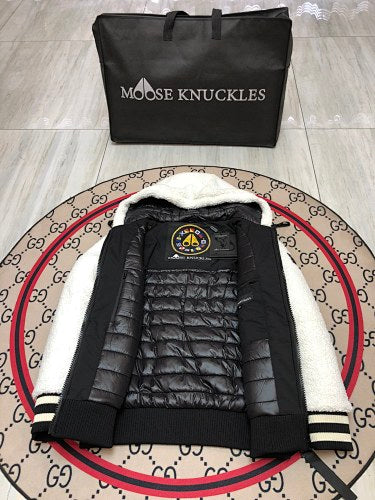 Moose Knuckles Sherpa Fleece Hooded Jacket - White & Black