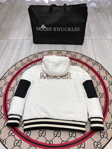 Moose Knuckles Sherpa Fleece Hooded Jacket - White & Black
