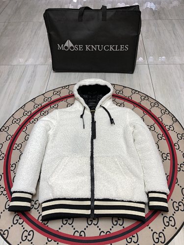 Moose Knuckles Sherpa Fleece Hooded Jacket - White & Black