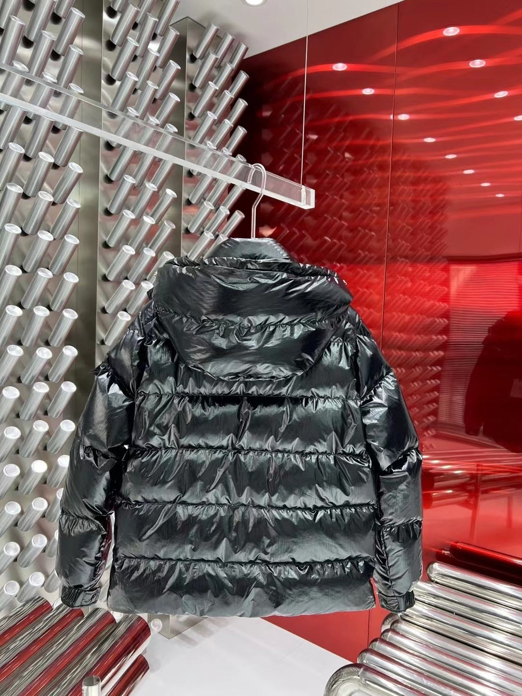 Moncler 70th Anniversary Glossy Hooded Puffer Jacket in Black