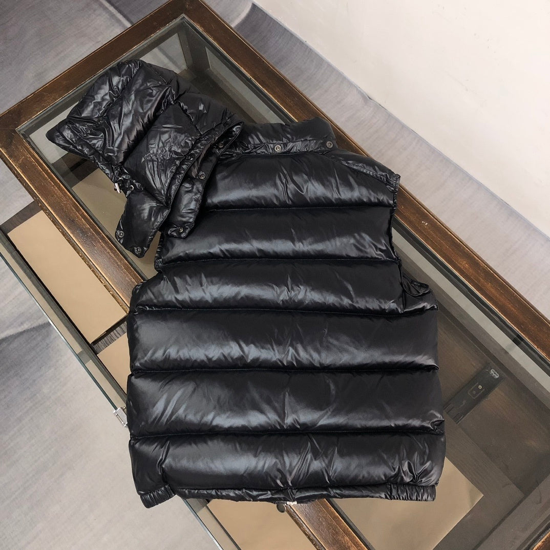 Moncler Glossy Hooded Puffer Vest in Black