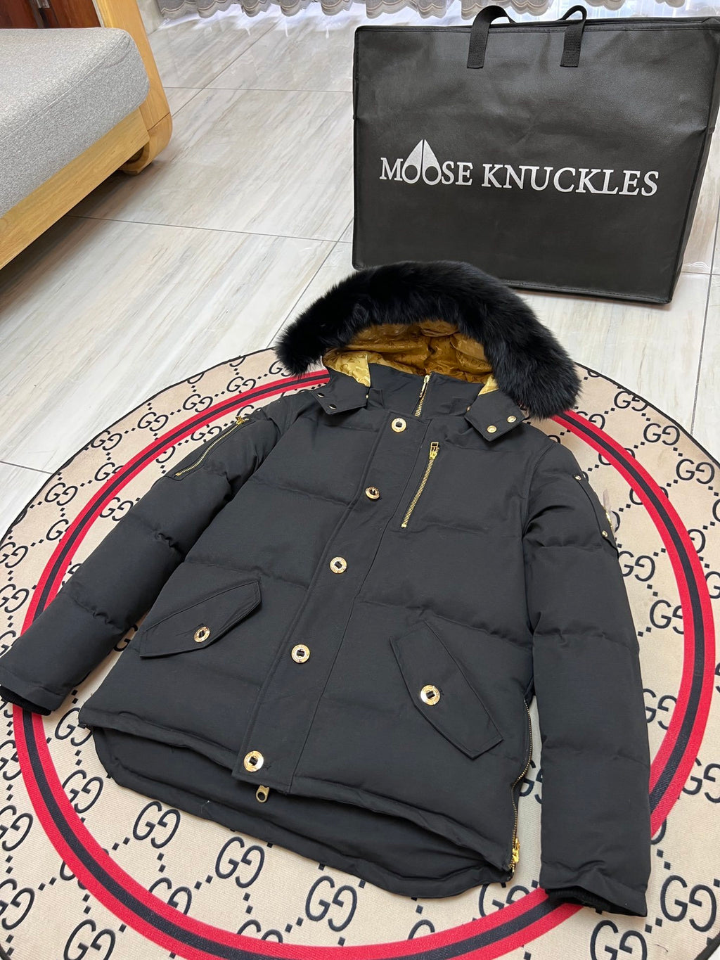Moose Knuckles Men's Hooded Puffer Jacket in Black