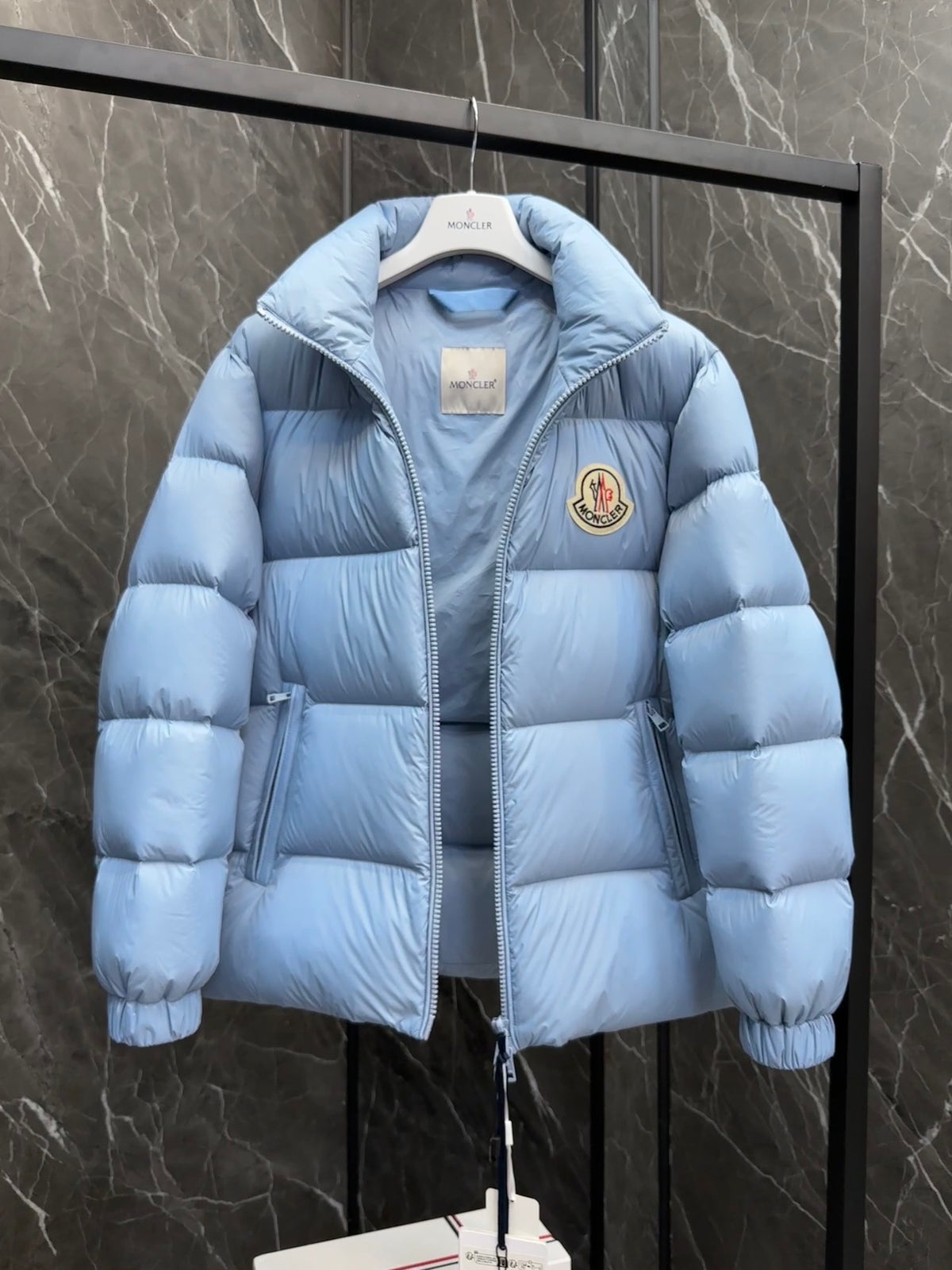 Moncler Stand-Collar Puffer Jacket in Light Blue