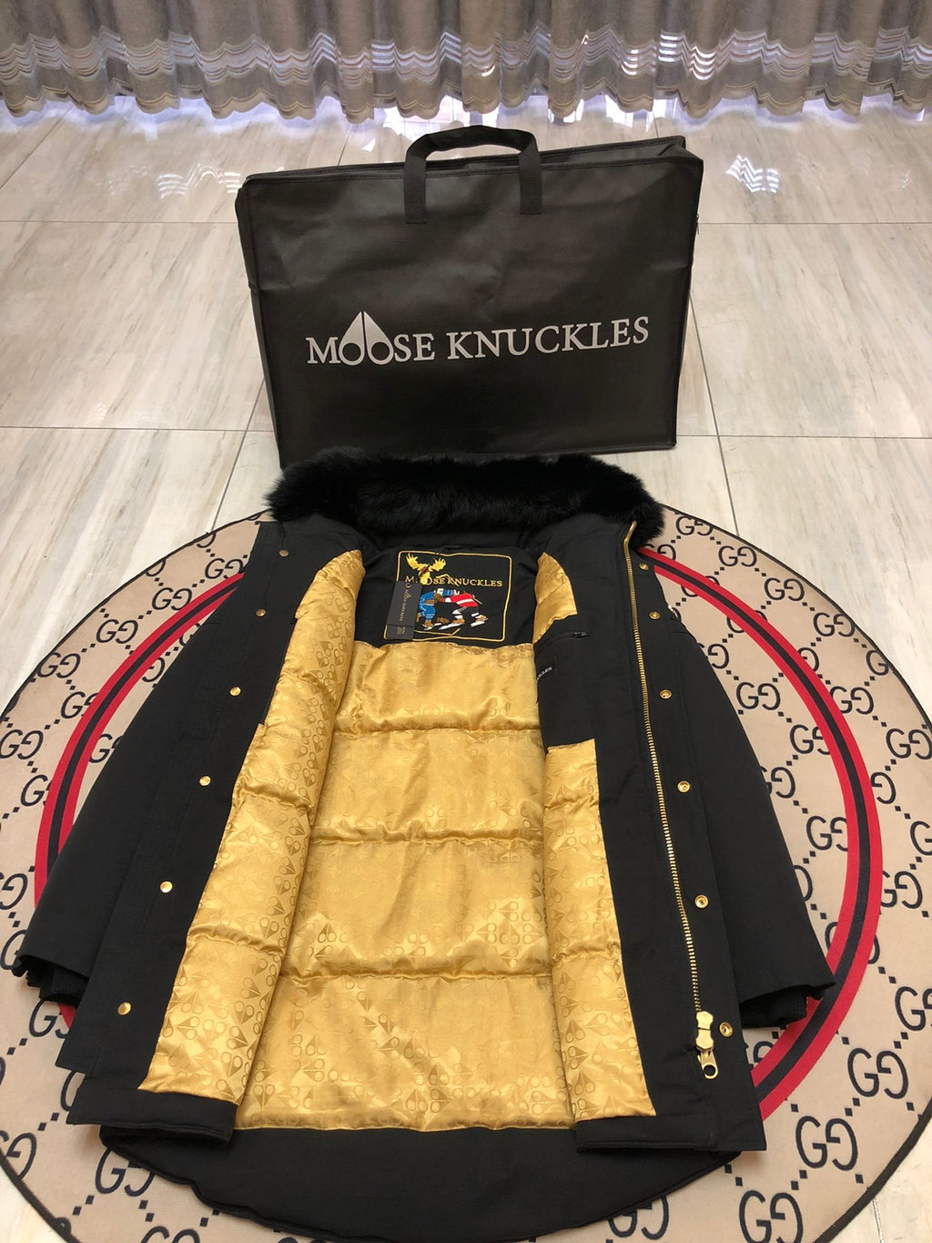 Moose Knuckles Men's Long Hooded Parka in Black