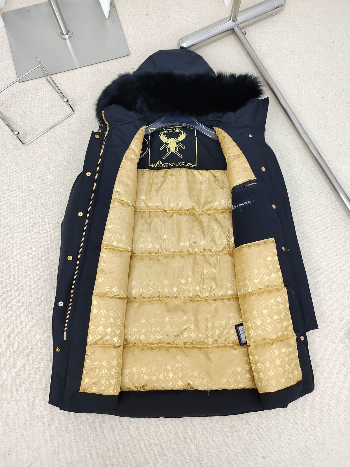 Moose Knuckles Women's Long Hooded Parka with Gold-Tone Lining