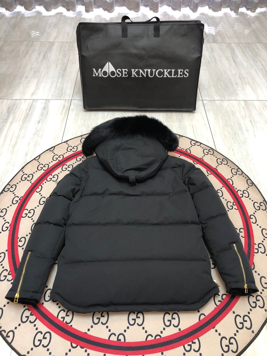Moose Knuckles Men's Hooded Puffer Jacket in Black