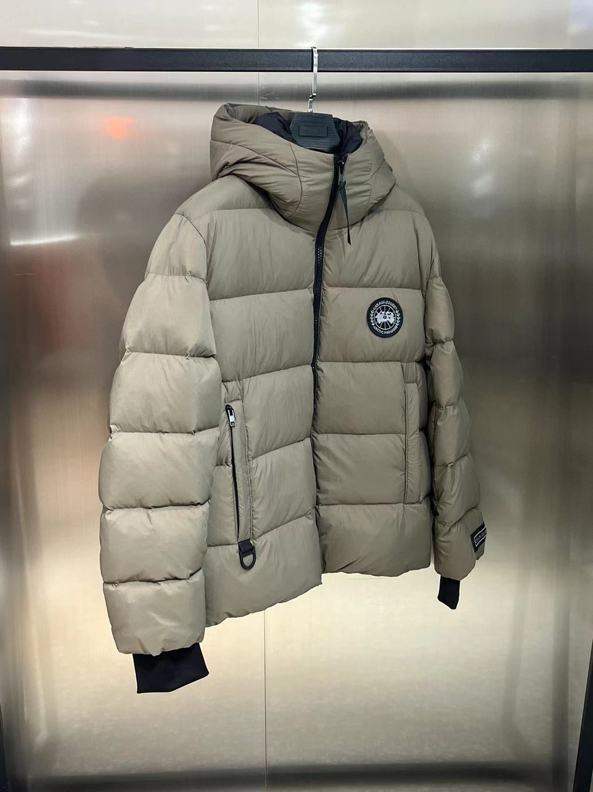 Canada Goose Hooded Puffer Jacket in Taupe
