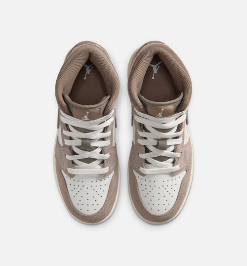 Air Jordan 1 Mid Grade School Lifestyle Shoes - Enigma Stone Olive Grey Summit White