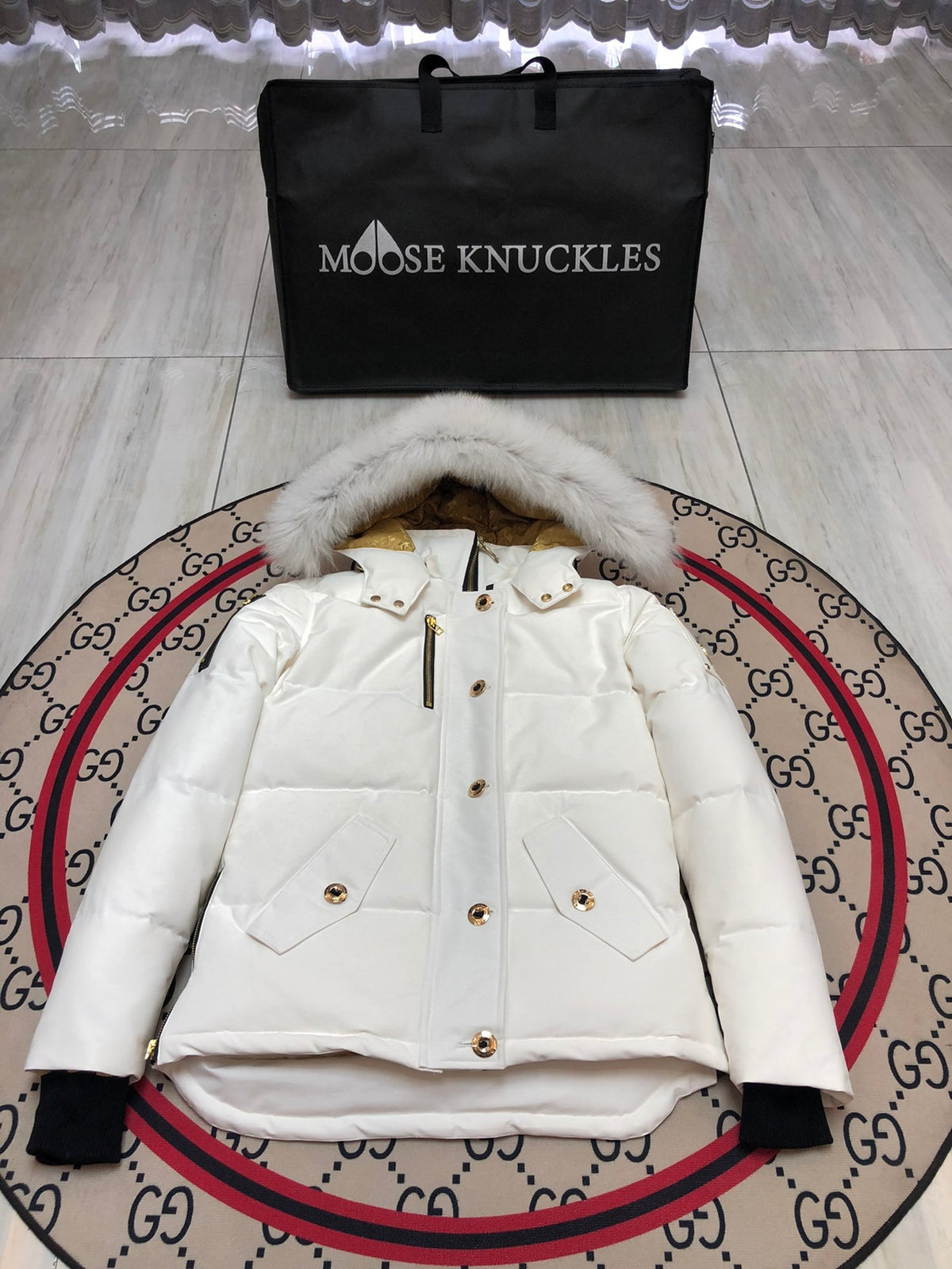 Moose Knuckles Women's Hooded Puffer Jacket in White