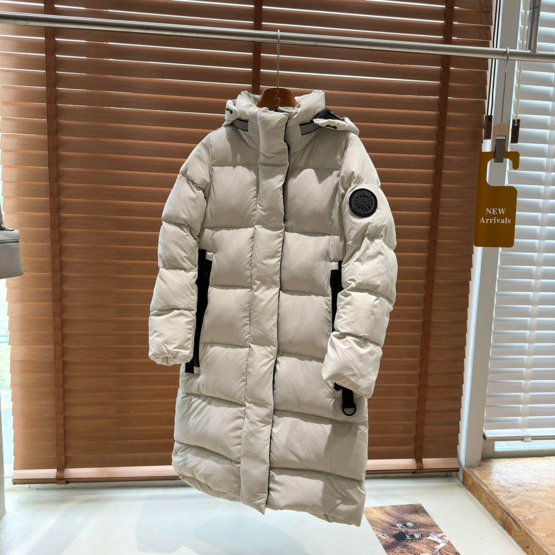 Canada Goose Women's Long Hooded Puffer Coat in Cream