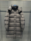 Moncler Long Matte-Finish Hooded Puffer Coat in Charcoal Grey