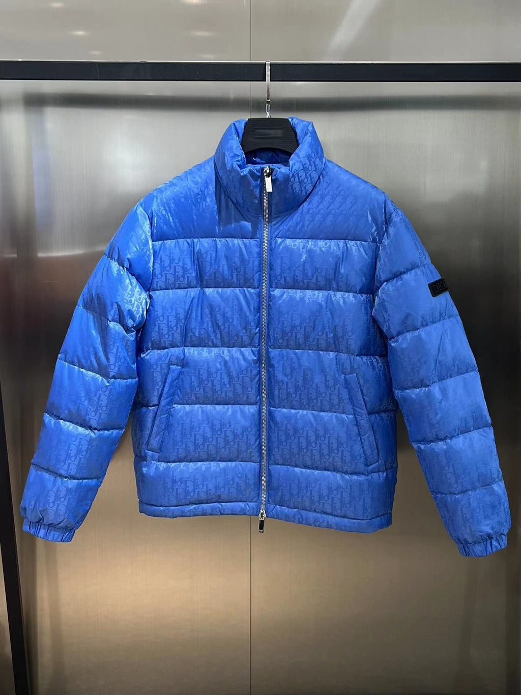 Dior Monogram Stand-Collar Puffer Jacket in Blue