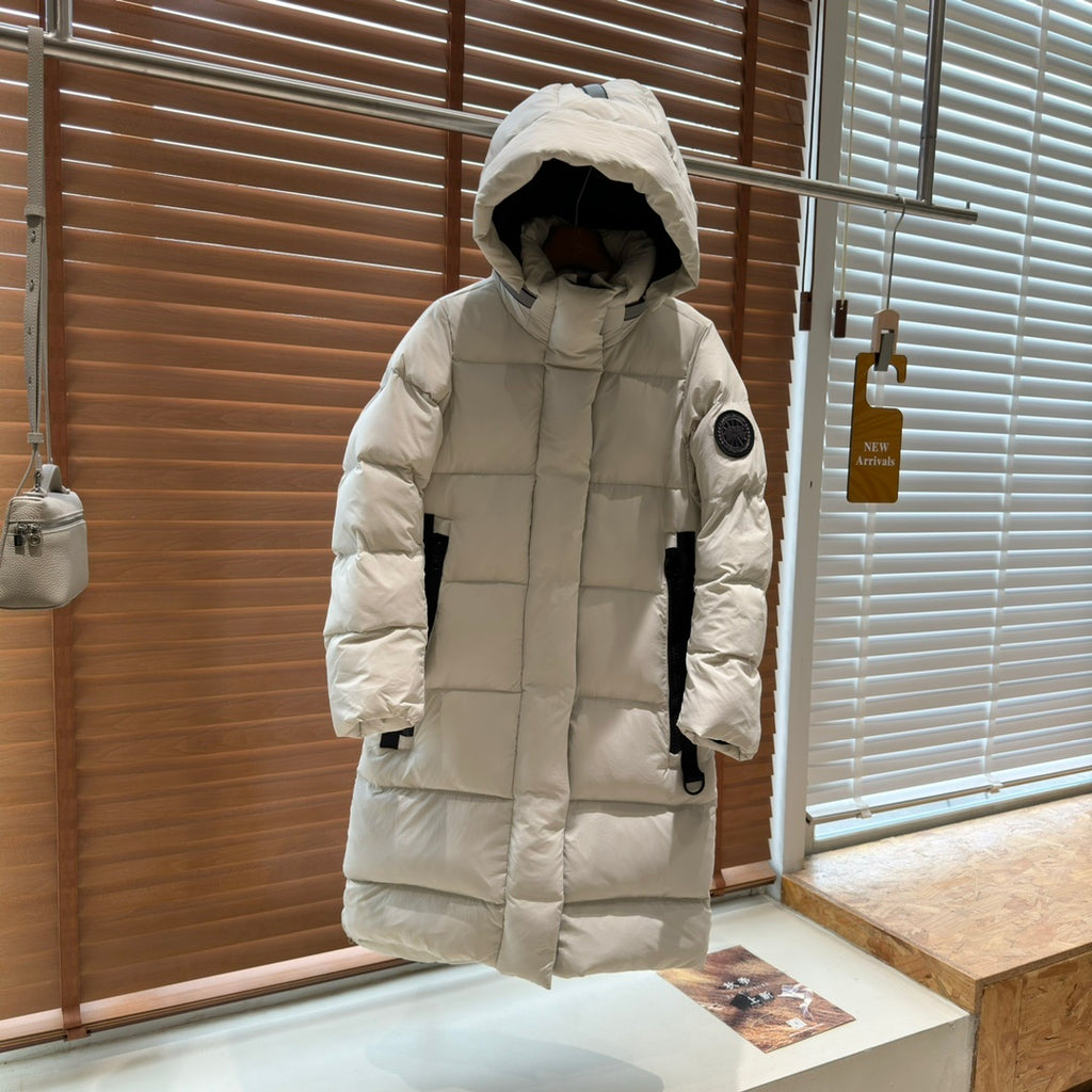 Canada Goose Women's Long Hooded Puffer Coat in Cream