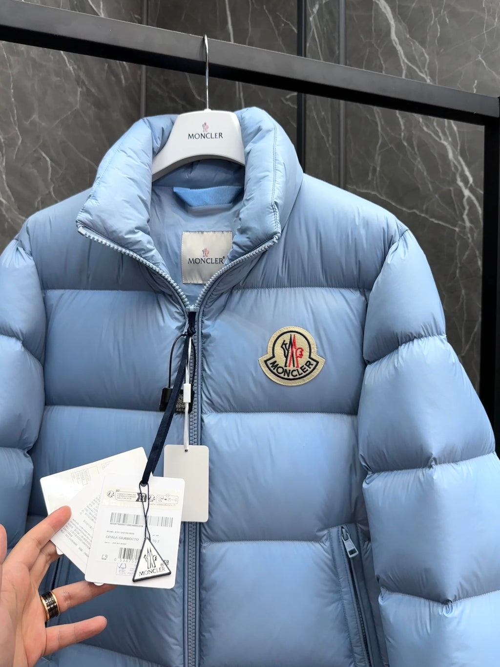 Moncler Stand-Collar Puffer Jacket in Light Blue