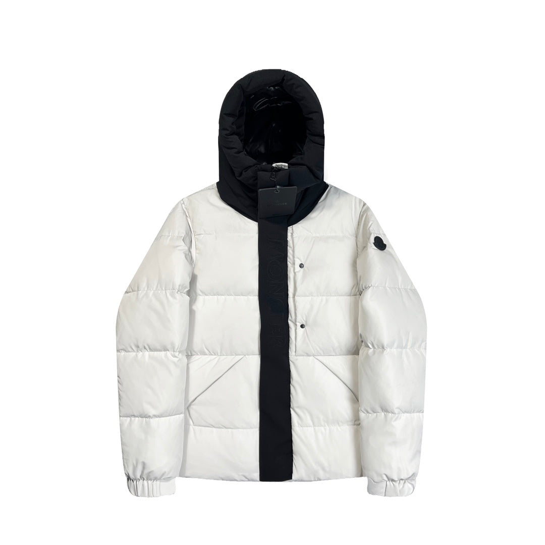 Moncler Color-Block Hooded Puffer Jacket in White and Black