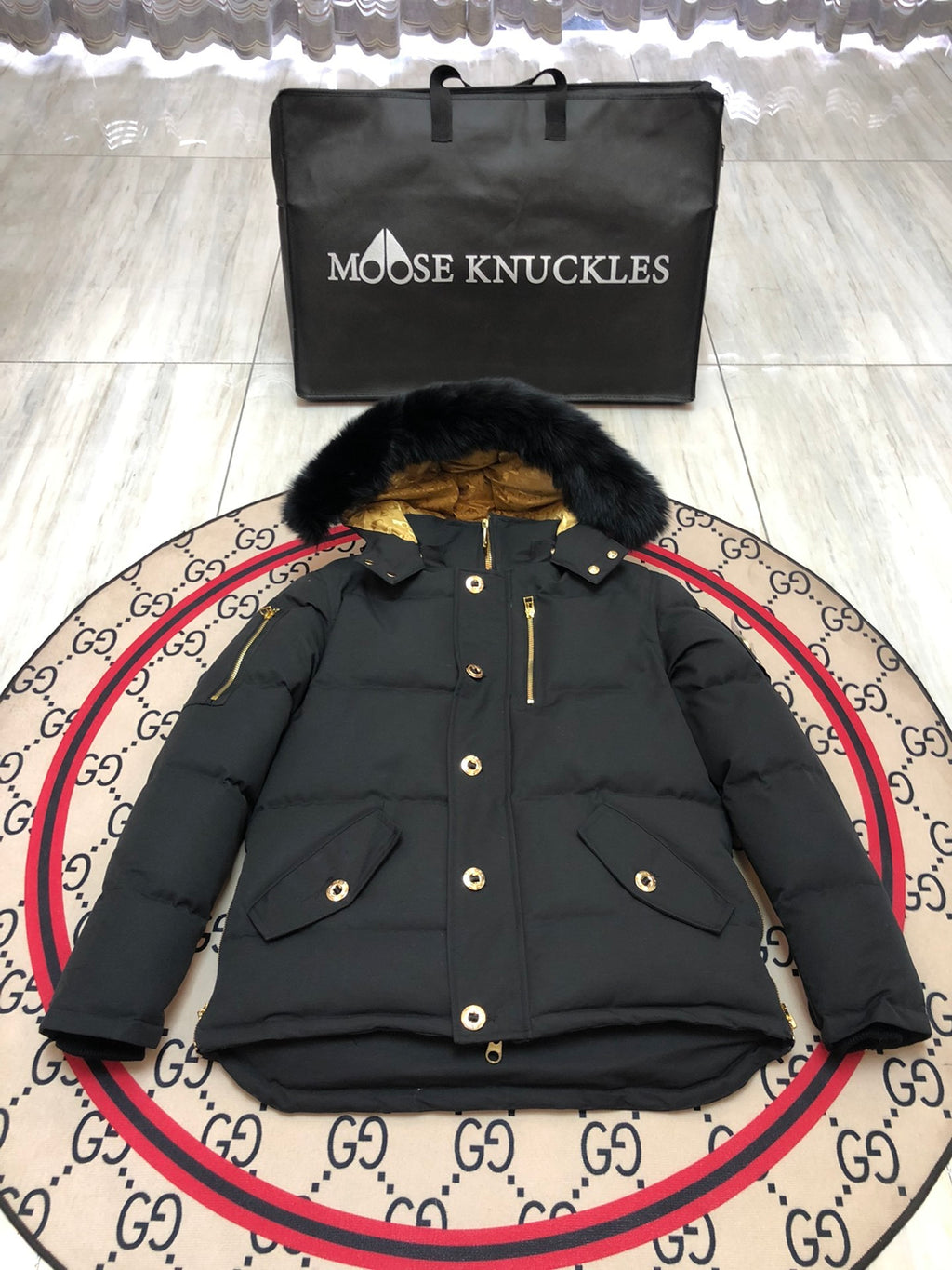 Moose Knuckles Men's Hooded Puffer Jacket in Black