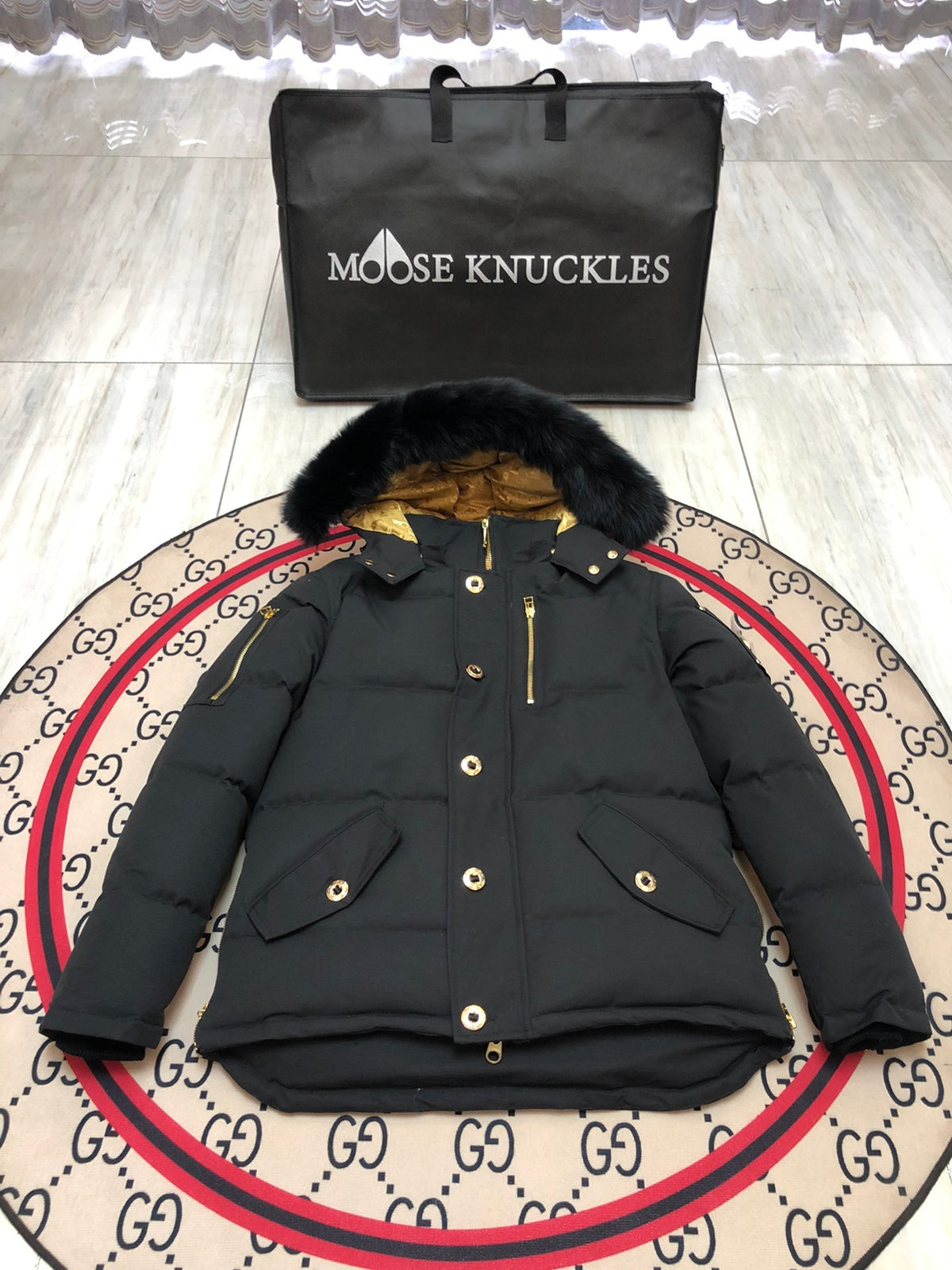 Moose Knuckles Men's Hooded Puffer Jacket in Black