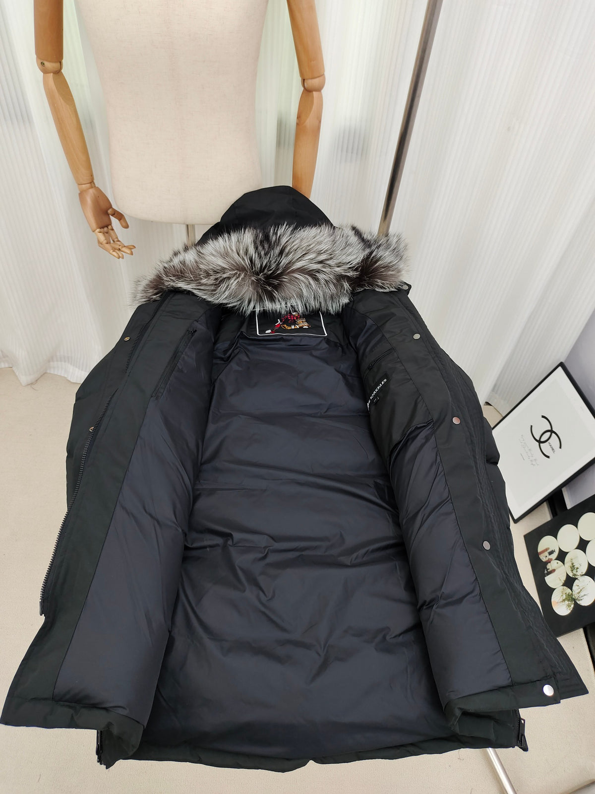 Moose Knuckles Women's Long Down Parka with Fur-Trim Hood - Black