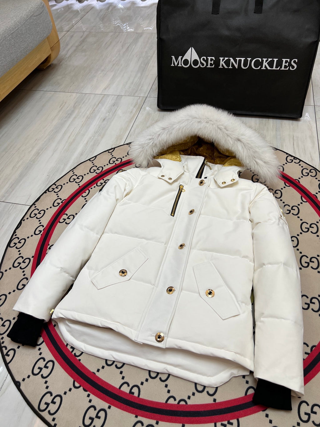 Moose Knuckles Women's Hooded Puffer Jacket in White