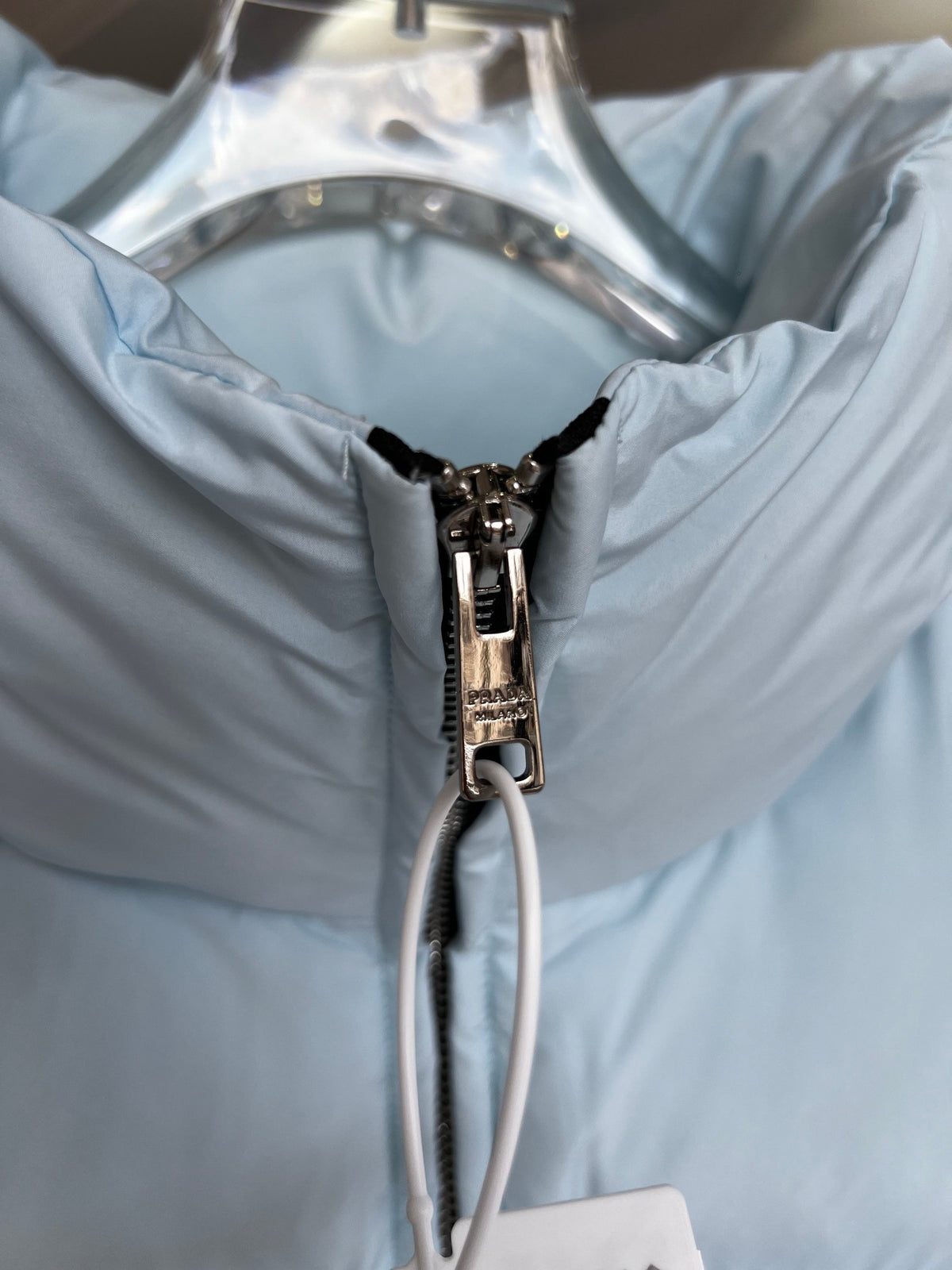Prada Cropped Stand-Collar Puffer Jacket in Light Blue