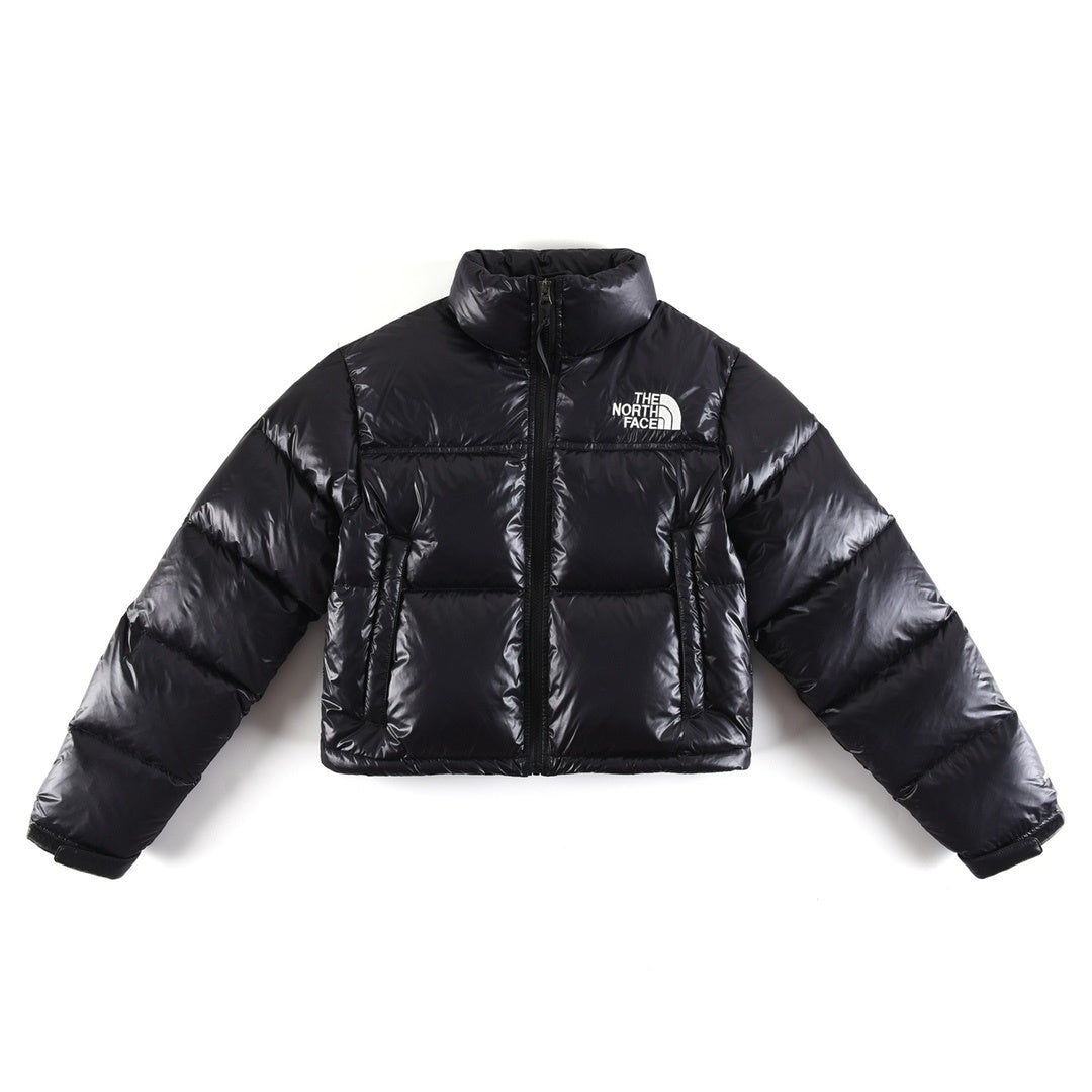 The North Face Glossy Cropped Puffer Jacket in Black