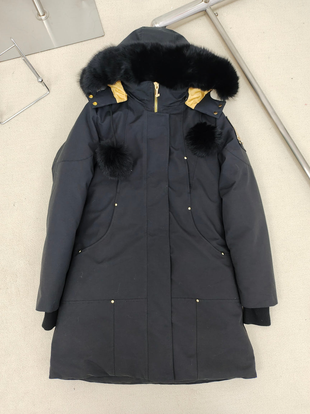 Moose Knuckles Women's Long Hooded Parka with Gold-Tone Lining