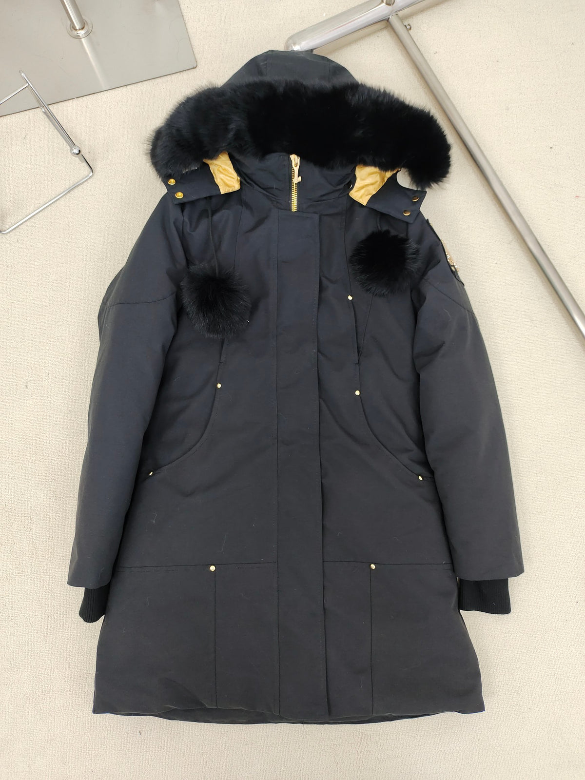 Moose Knuckles Women's Long Hooded Parka with Gold-Tone Lining