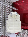 Moncler Hooded Down Vest with Logo Lettering in White