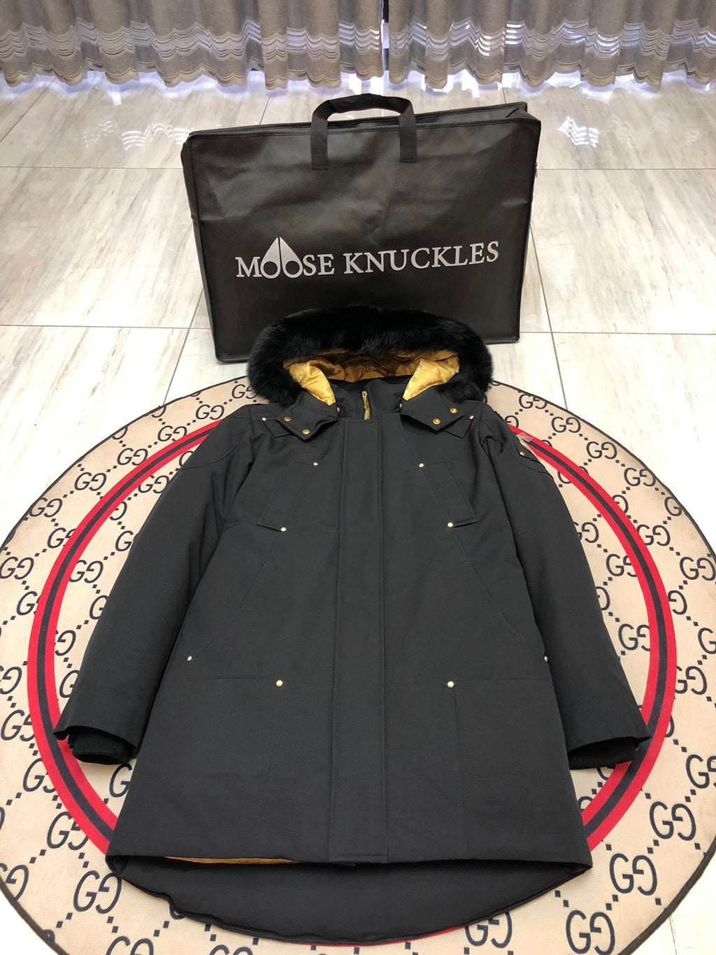 Moose Knuckles Men's Long Hooded Parka in Black