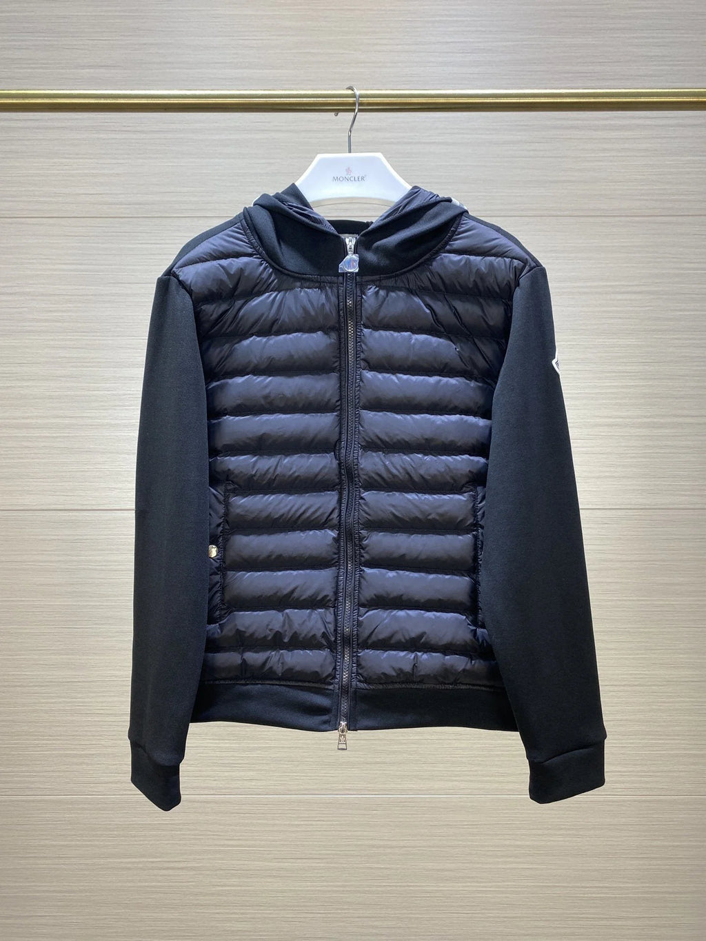 Moncler Hooded Down Jacket with Sweater Sleeves - Black
