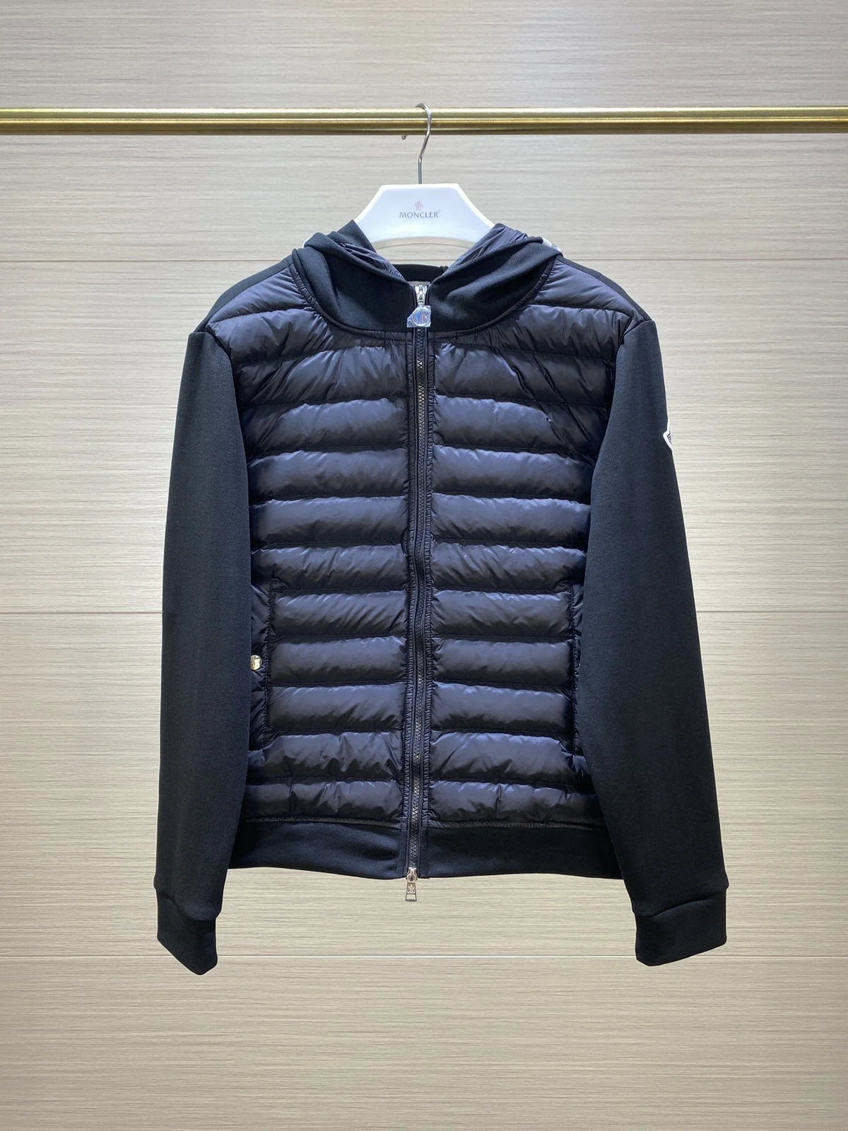Moncler Hooded Down Jacket with Sweater Sleeves - Black