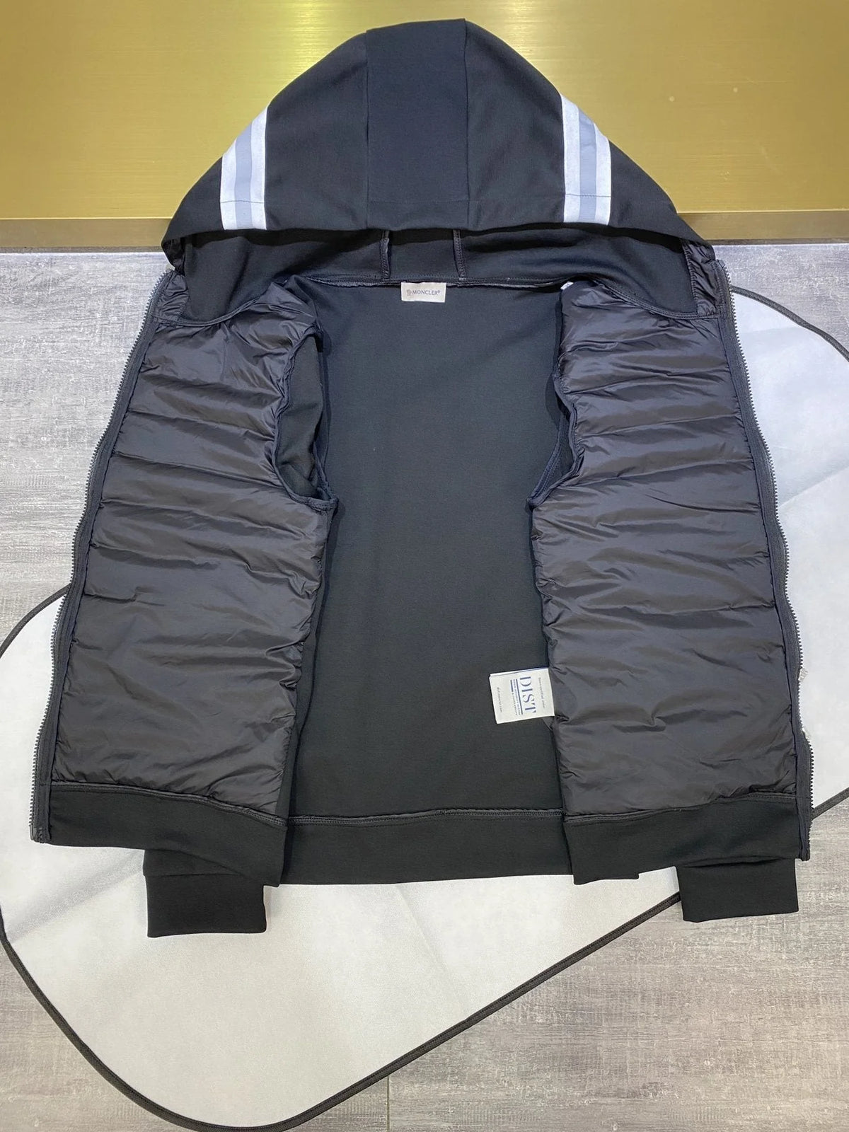 Moncler Hooded Down Jacket with Sweater Sleeves - Black