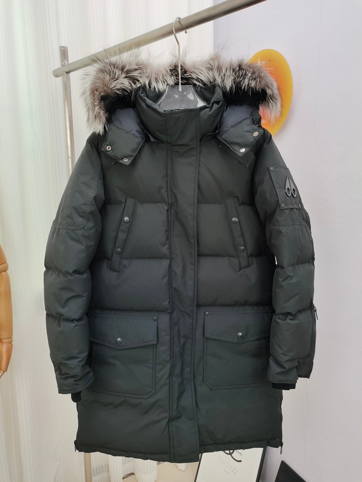 Moose Knuckles Women's Long Down Parka with Fur-Trim Hood - Black