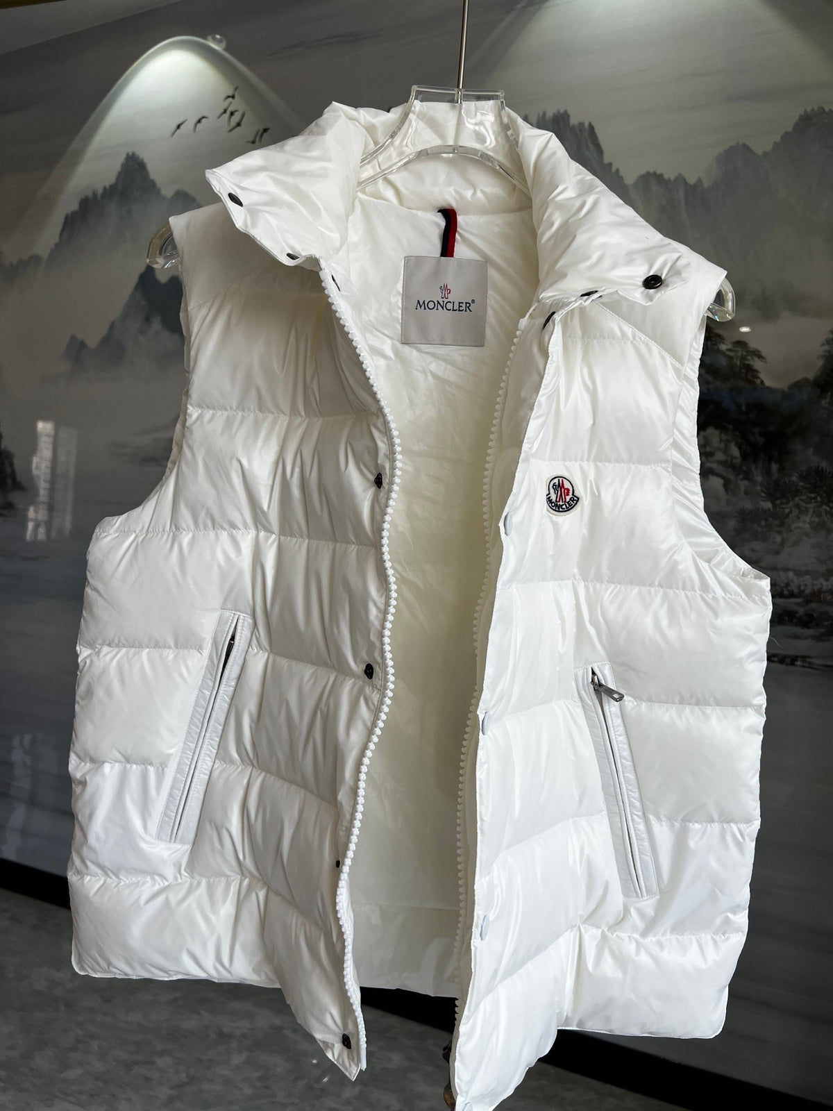 Moncler Quilted Stand-Collar Puffer Vest in White