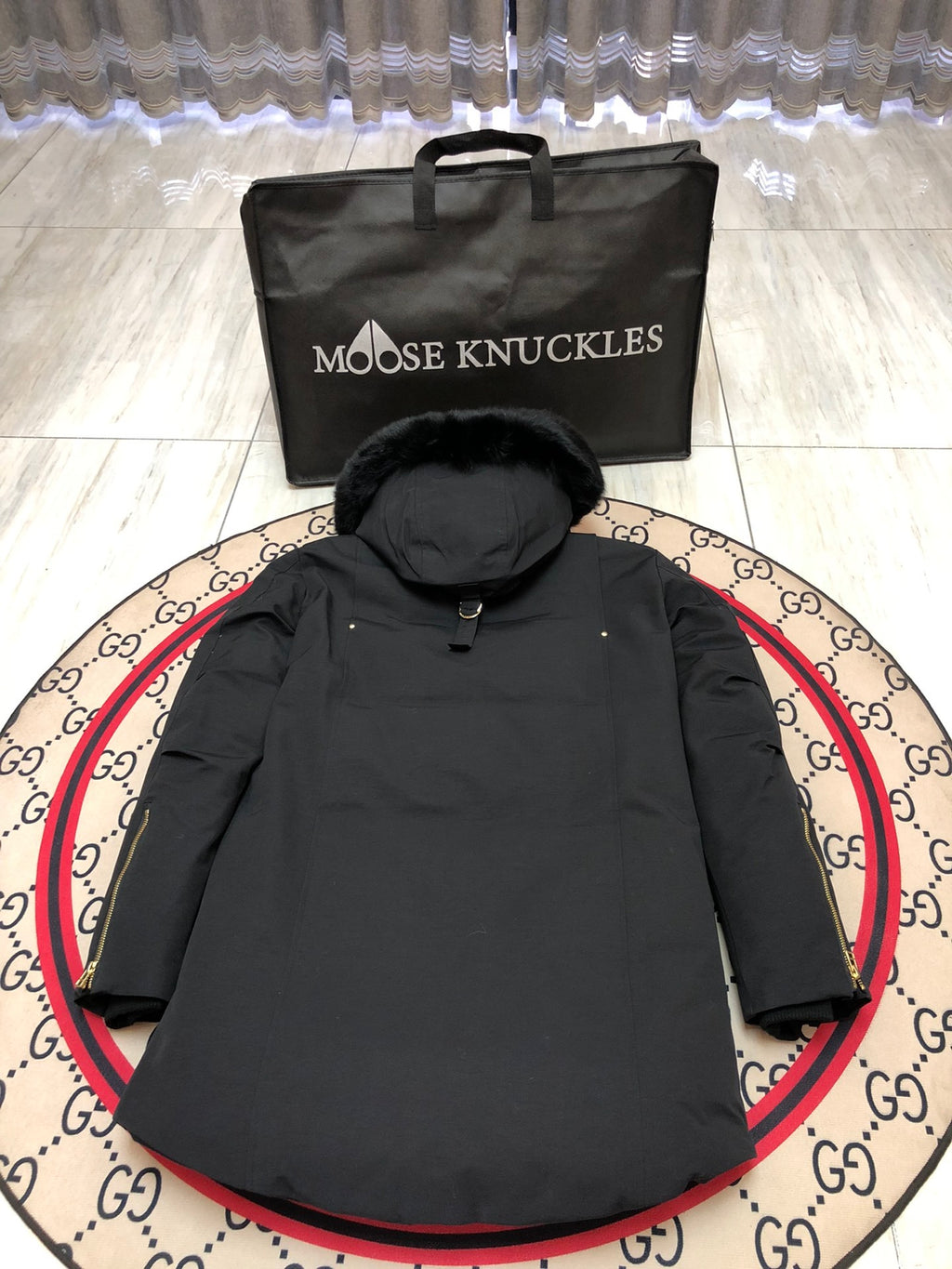 Moose Knuckles Men's Long Hooded Parka in Black