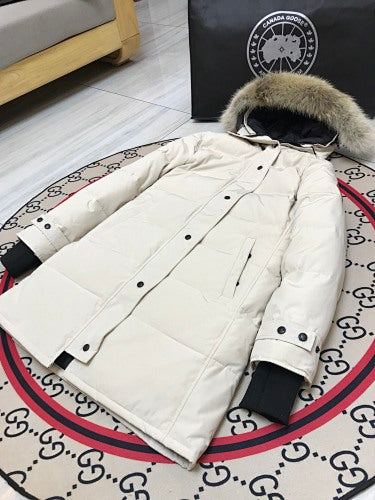 Canada Goose Women's Long Quilted Hooded Parka in Cream