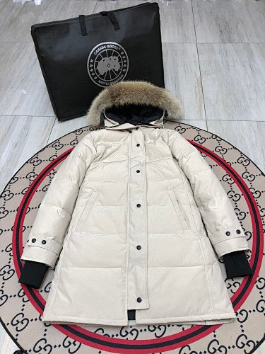 Canada Goose Women's Long Quilted Hooded Parka in Cream