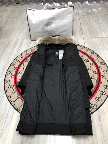 Canada Goose Women's Long Quilted Hooded Coat in Black