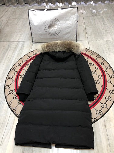 Canada Goose Women's Long Quilted Hooded Coat in Black
