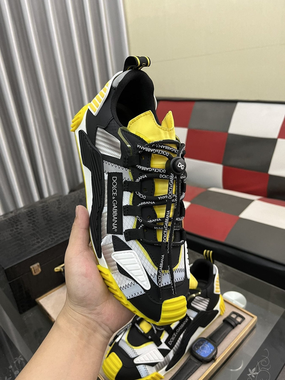 Dolce & Gabbana Black, White & Yellow Chunky Sneakers